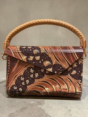 Braided-Handle Swirl Print Top-Handle Homemade Wood Bag